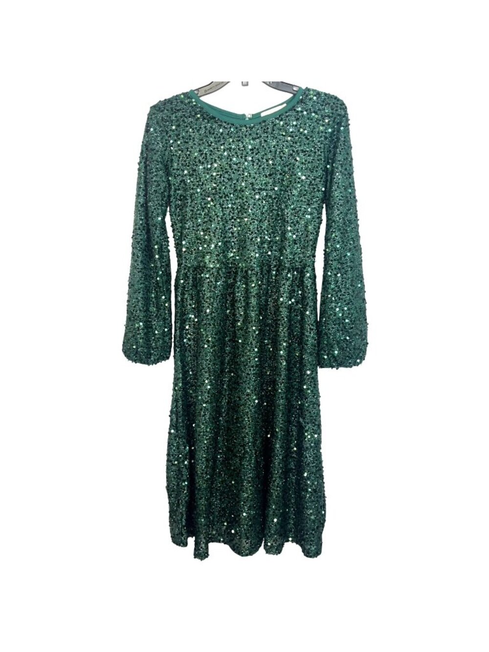 Green Sequin Long-Sleeve Knee-Length Dress By Marie Nicole Clothing S